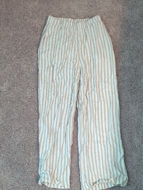 Workshop Republic Clothing Beige & White Striped Wide-Leg Pants